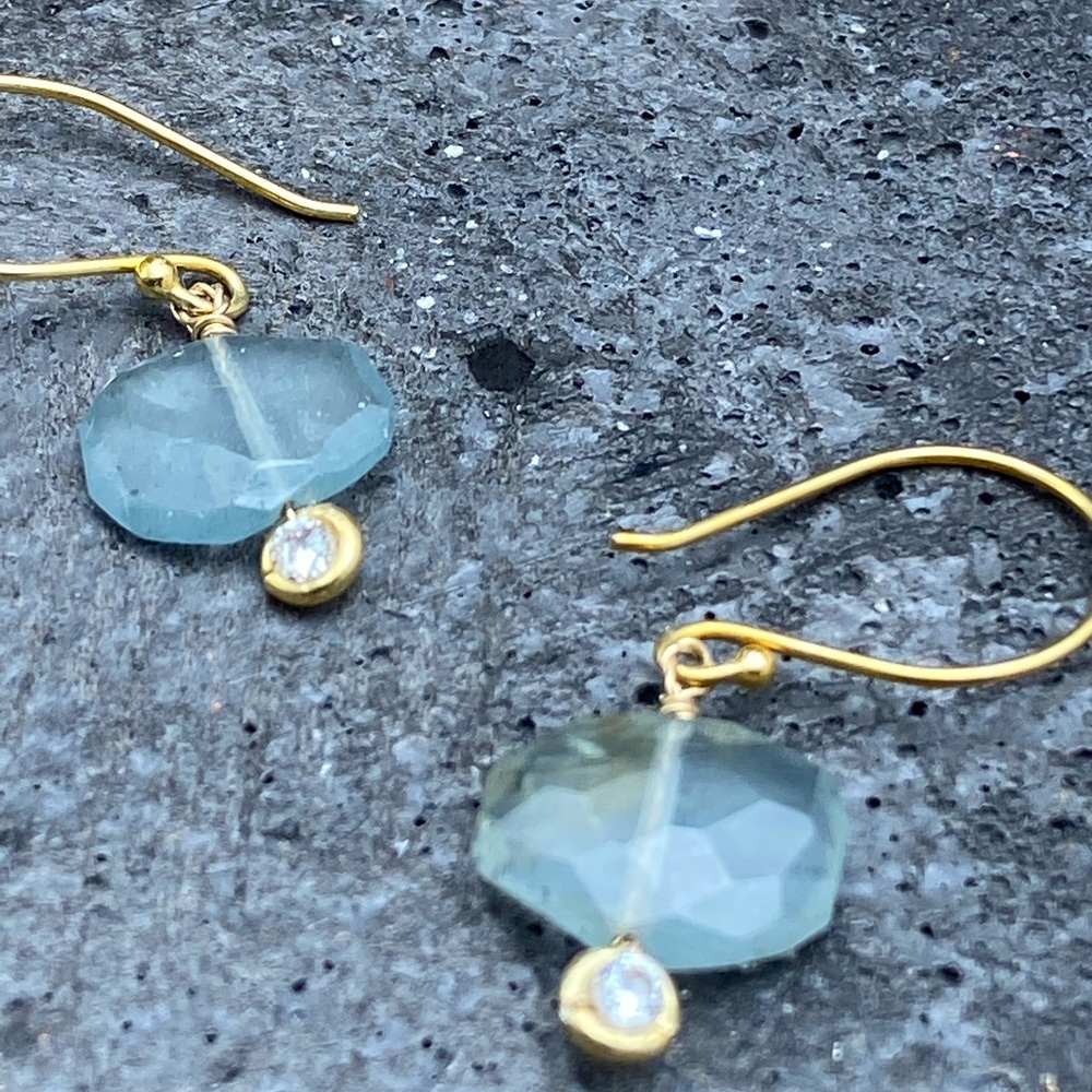 Moss Aquamarine Earrings blue gray gemstone  Matana Artisan Jewelry - Picture 4 of 7